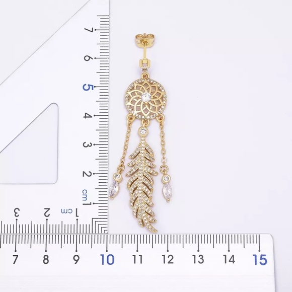 New Gold Dream Catcher Earrings with Cubic Zirconia Native American Inspired - Picture 3 of 6